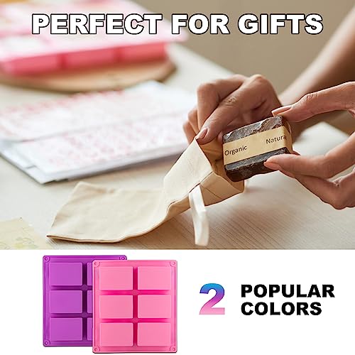 Lerykin 4 Pack Silicone Soap Molds, 6 Cavities Rectangle Silicone Soap Mold, Great for Homemade Craft Soap Bar Mold, DIY Chocolate Molds, Cake Molds & Ice Cube Trays - Just Pop Out (Purple & Pink) - color: Pink+Purple - Rectangle