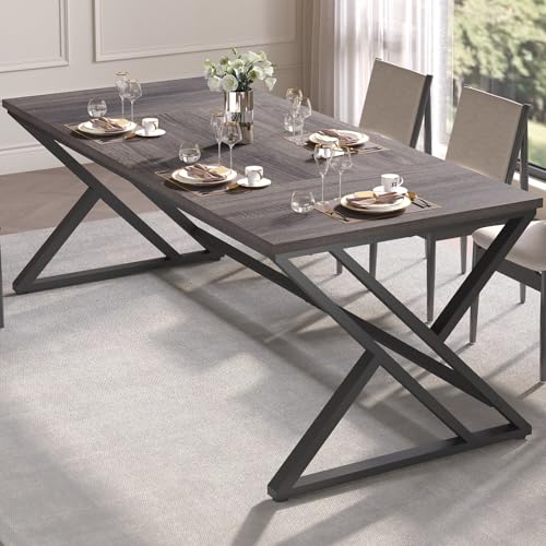 LVB 78.7 Inch Long Executive Desk, Modern Large Computer Office Desk Gray - color: Dark Gray Oak, size: 78.7 Inch