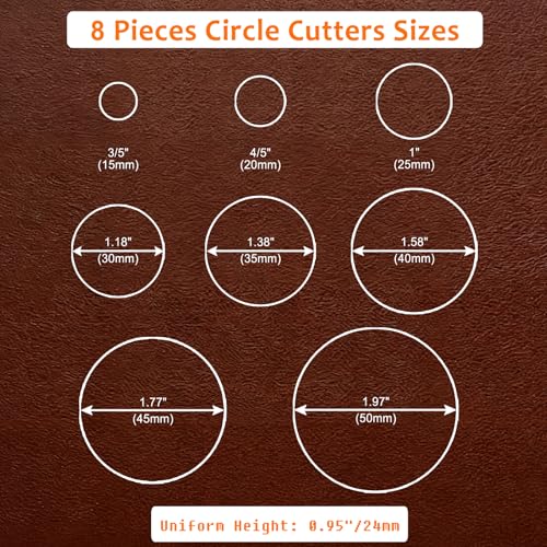 Leather Circle Cutter Tool Set, 8 Pieces Circle Punch Tools 15 20 25 30 35 40 45 50mm, High Carbon Steel Round Cutting Dies - Leather Hole Punch Tool Kit for DIY Leathercrafts - size: 8 Sizes