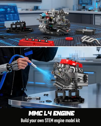 Mould King 10235 Model Engine Kit that Runs- Build Your Own STEM Car Engine Model, MMC Car L4 Model Engine Kit for Adults Collections Home or Office Décor (811+PCS) - style: MK-10235 engine