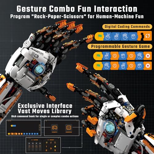 HPROMOT STEM Robotic Arm Building Kit for Kids&Teens | Ages 8+ | 1622 PCS | APP & Remote Control | Bionic Programmable Finger Gestures | Mechanical Engineering STEM Gift Boys Girls - color: H1001
