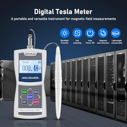 GOYOJO Digital Gauss Meter (2400mT/24000Gs), High Accuracy Magnetic Field Tester for DC Magnet Measurement, Permanent Magnets, Motors, Speakers, and Industrial Applications, ±1% Accuracy - color: White, size: 1% Accuracy