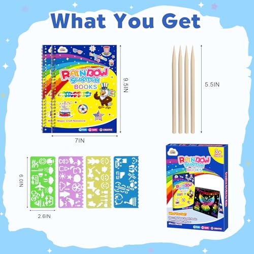 ZMLM Scratch Paper Art-Crafts Gift: 2 Pack Rainbow Notebooks Supplies Toys - color: Dark Blue
