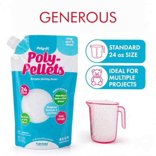 Fairfield Poly-Fil Poly-Pellets, Premium Polyester Weighted Stuffing Beads, Stuffing for Stuffed Animals, Toys, Bean Bags, Weighted Blankets, and More, 24-Ounce Bag (Pack of 3) - size: 24-ounce Bag (Pack of 3)