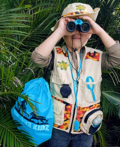 Adventure Kidz - Outdoor Exploration Kit, Binoculars with Case, Flashlight, Compass, Whistle, Magnifying Glass, Backpack, Bundle (14 Items)