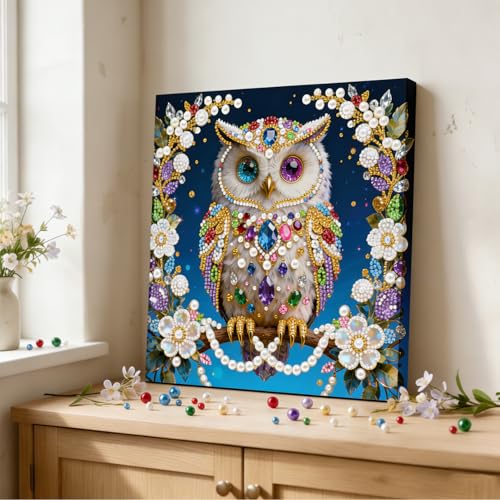 Xylzzuit Pearl Painting Kit with Frame All Inclusive 9.84x9.84IN DIY Gemstone Diamond Art Craft Supplies for Adults Beginners Craft Lovers Living Room Wall Desktop Decor Gift (Owl) - color: Owl