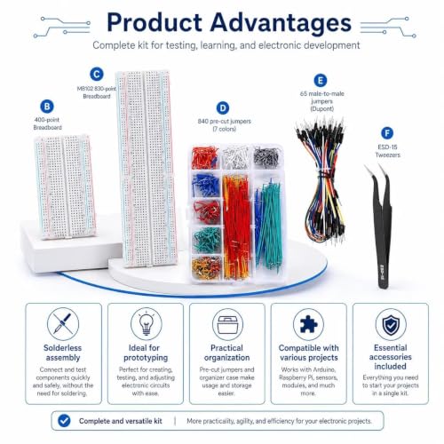 4 Breadboard Kit 970 Jumper Wires with Tweezers for Electronics Projects