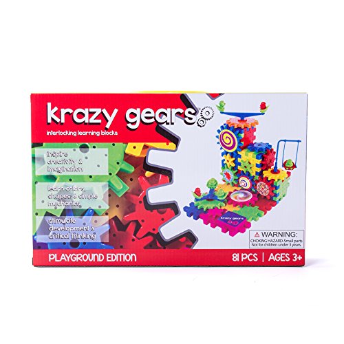 Gear Building Toy Set - Interlocking Learning Blocks - Motorized Spinning Gears - 81 Piece Playground Edition