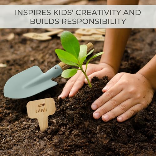 The Ultimate Kids Gardening Set - Safe Toddler Tools for Outdoor Fun - color: Sage Green
