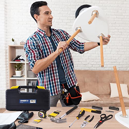 URASISTO 40-Piece Home Tool Kit with Easy Carrying Box, Small Basic Hand Tool Set Perfect for DIY Building, Home Maintenance and Woodworking, Great for College Students - color: Yellow