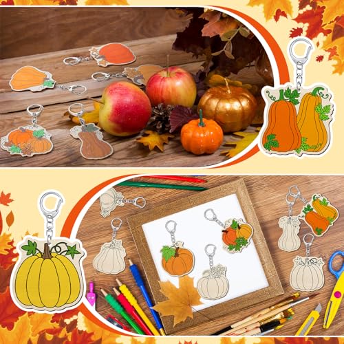 Trnayi 36 Pcs Pumpkin Fall Wood Keychain Color Your Own DIY Craft - style: Pumpkin