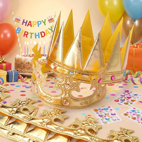 Yaomiao 22 pack DIY Crowns Set Include 12 Pcs Foam Princess Crowns and 10 Pcs Diamond Sticker for Kids - color: Gold, style: Classic