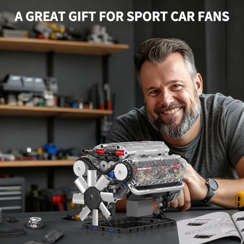 Mould King V8 Engine Building Blocks Sets, MOC Scale Model Kit with Battery Box and Motor, Collectible Set for Adults, Construction Toys Gifts for Friends Men Teen Youths (535 Pcs)