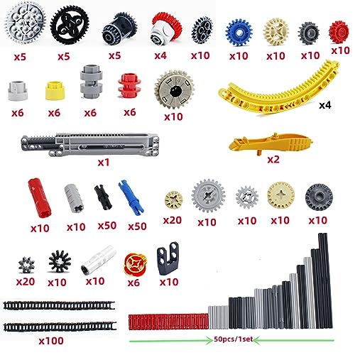 496 Pcs Technical Parts Building Blocks Gears Axle Pin Connector Compatible with Major Brand Toy Technical Cam Worm Cogs Gears Steering Parts Differential Engine Kit MOC Pieces for Replacement - style: MA395