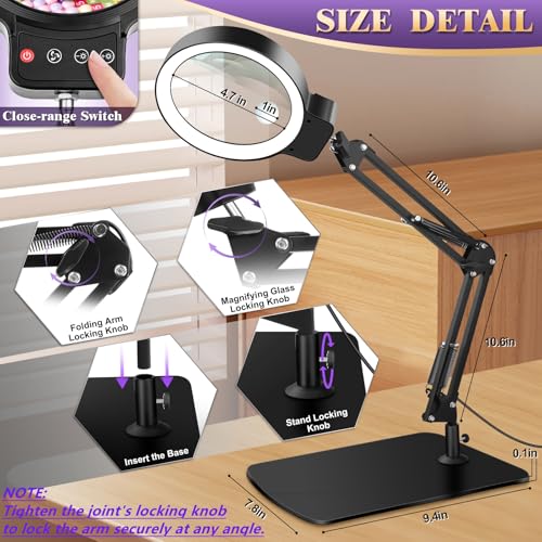 10X 30X Large Magnifying Glass with Light and Stand,Lighted Magnifier - color: Black