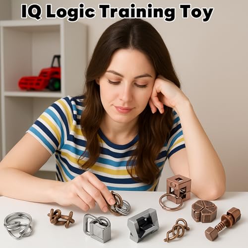 Wettarn 9 Pcs Metal Brain Teasers 3D Steel Puzzle Set, Diverting Style - style: Diverting Style