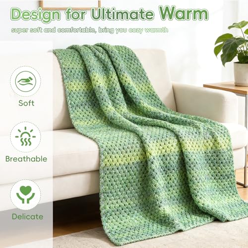 Aeelike Crochet Blanket Kit for Beginners, Easy Crochet Kit, Green Gradient - color: Moss Green Gradient