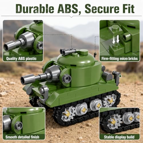 Micro Building Blocks Armored Phantom Tank Model Kit (4 Styles), Mini Cute Tank Set with Rotating Turret & Simulated Tracks,Develop Hands-on Skills (Green) - color: Green
