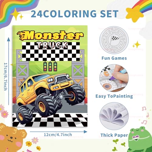 BenLouis 24 Pcs Monster Truck Mini Coloring Books for Kids Party Favors - style: Monster Truck