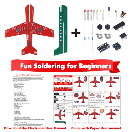 ICSTATION Airplane Soldering Practice Kit, 3 Color LED Flashing Light Electronics Project, Soldering Project Kit for University Engineering Clubs & Electronics Hobbyists