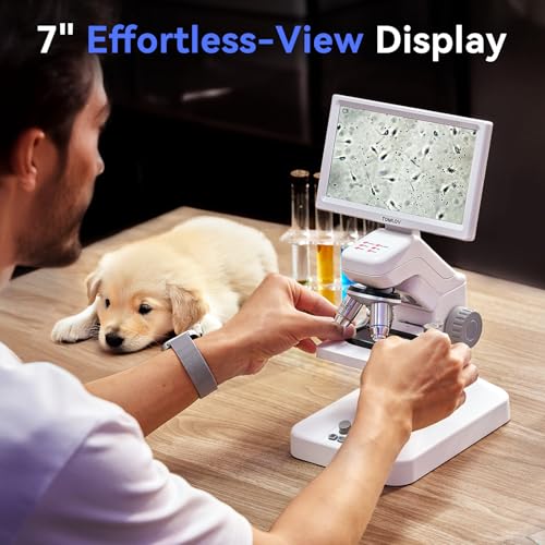 TOMLOV DM301 Pro Microscope for Kids Adults Students, 7" Screen Science Kit - style: DM301 Pro- Plastic Stage