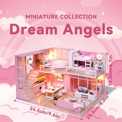 Flever Dollhouse Miniature DIY House Kit Creative Room with Loft Apartment Scene for Romantic Artwork Gift (Dream Angel) - color: Dream Angels