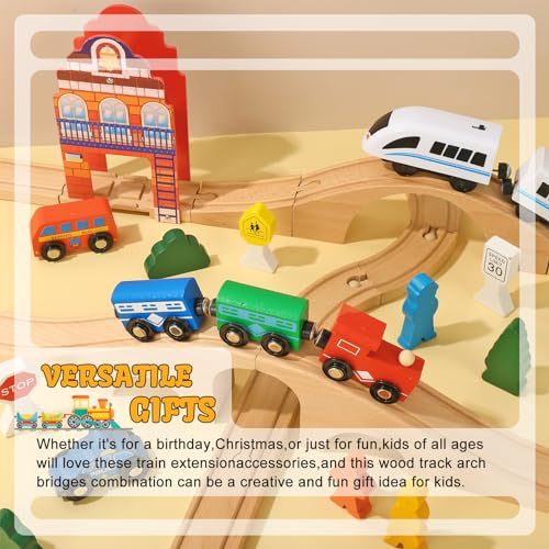 JarThenaAMCS 8 Pcs Wood Train Track Expansion Set Wooden Train Bridges Straight Wooden Train Track Accessories for Most Major Toy Train Tracks Railway