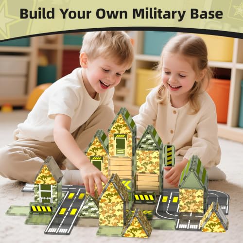 GobiDex Magnetic Tiles Army Toys Building Set for Kids Ages 3+ - color: Army Base