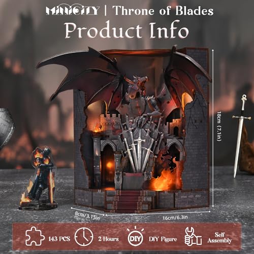 MiniCity Book Nook Kit - DIY Miniature House Kit for Adults and Teens, Dollhouse Booknook Tiny House Model Build Bookshelf Decor, Gifts for Family, Friends (Throne of Blade) - color: Throne of Blade