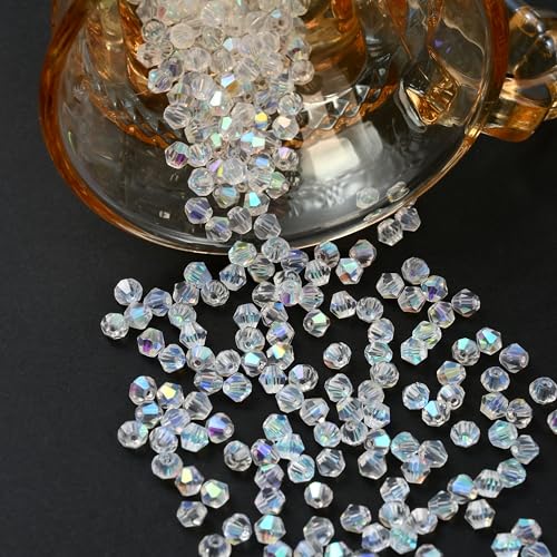 1000pcs 4 mm Bicone Crystal Beads Faceted Crystal Glass Beads Bulk for Jewelry Making DIY Necklace Bracelet Earring (Crystal AB Color) - color: Crystal AB