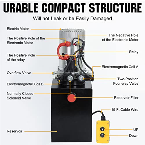 DC HOUSE Hydraulic Power Unit 15 Quart Double Acting Hydraulic Pump DC 12V Power Unit Metal Reservoir for Dump Trailer Car Lifting - size: 15 Quart Double