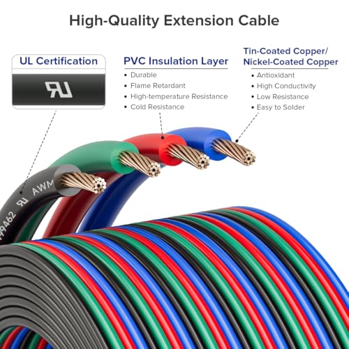 BTF-LIGHTING 18AWG 4 Pin 32.8ft Extension Cable, UL Recognized Component - size: 4 Conductor, style: 18 Gauge