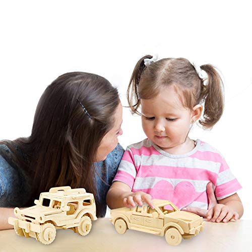 Georgie Porgy 2 Packs 3D Wooden Jigsaw Puzzle Set for Kids, Wooden Car Brain Teaser Puzzles Woodcraft Construction DIY Kits for Birthday STEM Gifts Educational Toys for Boys Girls (Car Pickup) - color: Car Pickup