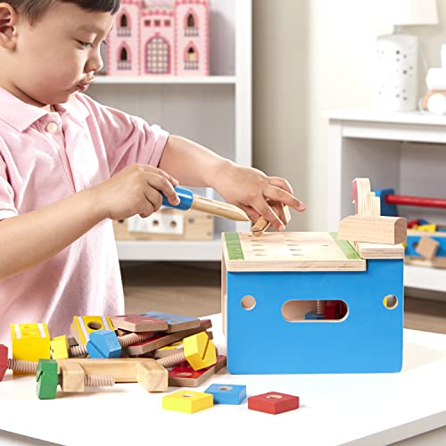 Melissa & Doug Hammer and Saw Tool Bench - Wooden Building Set (32 pcs),Multicolor,1Size