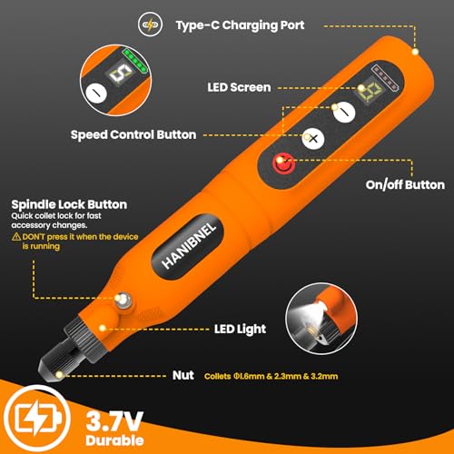 Mini Cordless Rotary Tool Kit with Digital Display - 5 Speed 18000RPM, 71-Piece Accessories Type-C Rechargeable Mini Rotary Tool for 3D Printing Crafts, DIY, Jewelry Making, Woodworking