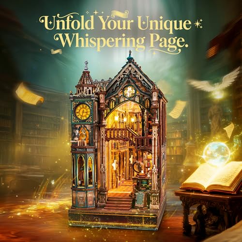 FUNPOLA Magic Library Book Nook Kit – LED 3D Wood Puzzle with Infinity Mirror – DIY Bookshelf Decor, Miniature Craft Gift for Adults - color: Whispering Pages