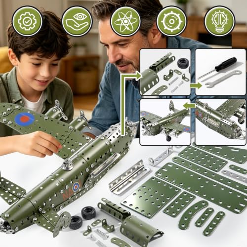 Metal Model Airplane Building Toys for Ages 8-13 14 and Up, 389pcs Plane Stem Toys for Boys Age 8-12, Assembly Jet Kits for Kids 8-10, Birthday Gifts for 9 10 11 12 Year Old Boys Adults, DIY Projects