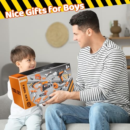 OCHIDO Kids Tool Set with Tool Box Electronic Toy Drill, Tool Play Toys - style: Orange