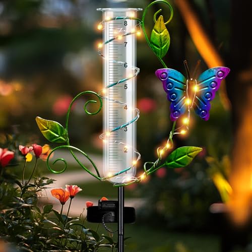 Butterfly Rain Gauge Outdoor, Garden Solar Rain Gauges Waterproof - color: Purple - Butterfly