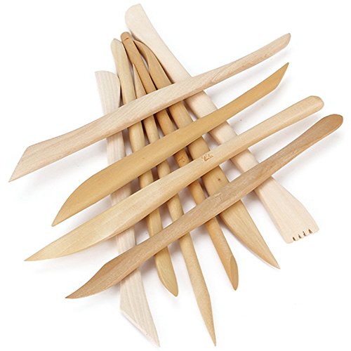 COMIART 10pcs Wooden Polymer Clay Pottery Play Dough Modeling Tools