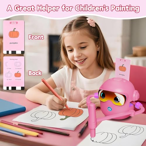 Peledic Drawing Robot Toy for Kids with 100 Word Cards & 12 Color Pens, Voice Interactive Educational Drawing Machine, Montessori Painting Toys for 3 4 5 6 7 8 Year Old Boys Girls Easter Gifts (Pink) - color: pink