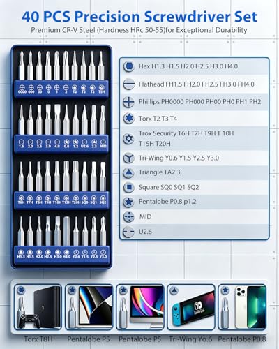 Electronics Precision Screwdriver Set: 50PCS Multi-Function Tool Kit, Foam Insert Storage & Ergonomic Handle, and Replaceable Screwdriver Bits for Computer Laptops and Phone Repair - color: Blue