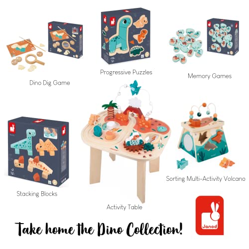Janod Dino - Dinosaur Dig Puzzle Game - Excavate The Prehistoric Skeleton Pieces to Complete The Puzzle Cards - Reusable - Ages 4-8 Years - J05832