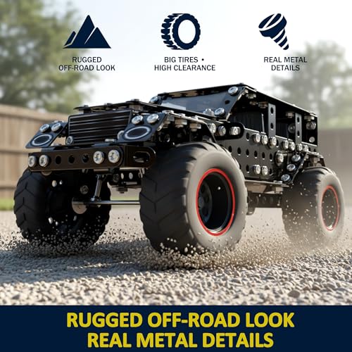 496 Pcs Metal Building Toys for Boys & Girls 8-12 Years Old, Off-Road Vehicle Model Truck Kits, STEM Engineering Construction Set, Monster Car Educational Gift for Kids Ages 8 9 10+ - style: Black Metal Builder Truck Kit