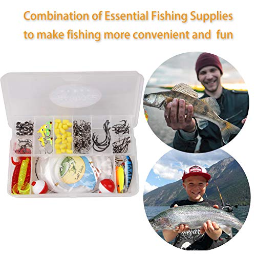 Basic Fishing Tackle Starter Kit, Freshwater Soft Fishing Lures Terminal Tackle Set with Tackle Box Including Worms Baits, Jigs, Swivels, Hooks, Fishing Gears for Panfish Catfish Bass Trout