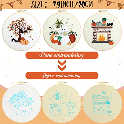 Yuxung 5 Sets Fall Embroidery Kit Halloween Embroidery Cross Stitch Kit