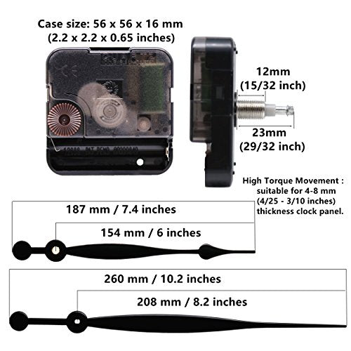 Youngtown 12888 High Torque Quartz Clock Mechanism Replacement 10.2" Hands - size: Total minute hand length 10.2 inch