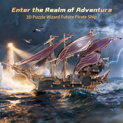 FUNPOLA 3D Wooden Puzzle Pirate Ship Model - Sailing Ship Building Kit, Adventure, Home Decor Display, Creative Gift for Adults (Purple) - color: Purple