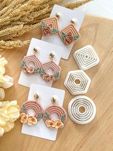 Boho Geometric Clay Earring Cutters Set, 3 Shapes (Round/Square/Hexagon), Professional Clay Molds for Handmade Jewelry