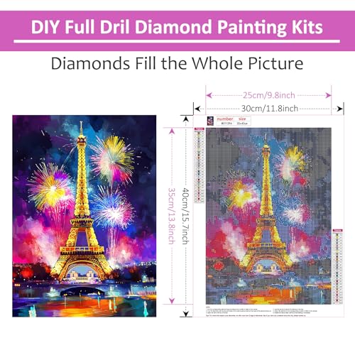 HEIBAGO Eiffel Tower Diamond Art Kits for Adults, 5D Full Drill Round City Painting Gems with Fireworks Diamond Painting, City Diamond Dots Perfect for Home Wall Decor 12x16inch - color: Eiffel Tower